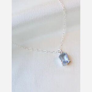 Light Sapphire Rectangle Pendant Necklace – Sterling Silver Chain with Sapphire